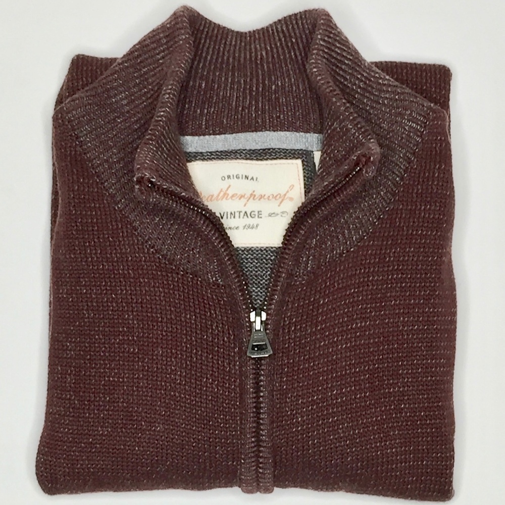 Mens Weatherproof Sweater Vest L Zip Up Wine Red